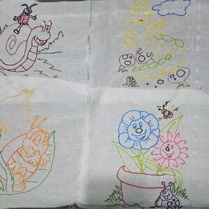 14 Completed Embroidered Insect Fabric Squares Approx. 12" X 12"
